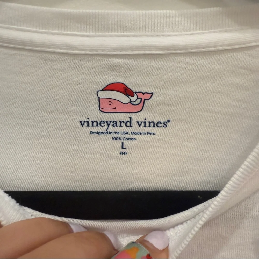 Vineyard Vines White Shirt with Santa Whale Logo - Picture 3 of 5